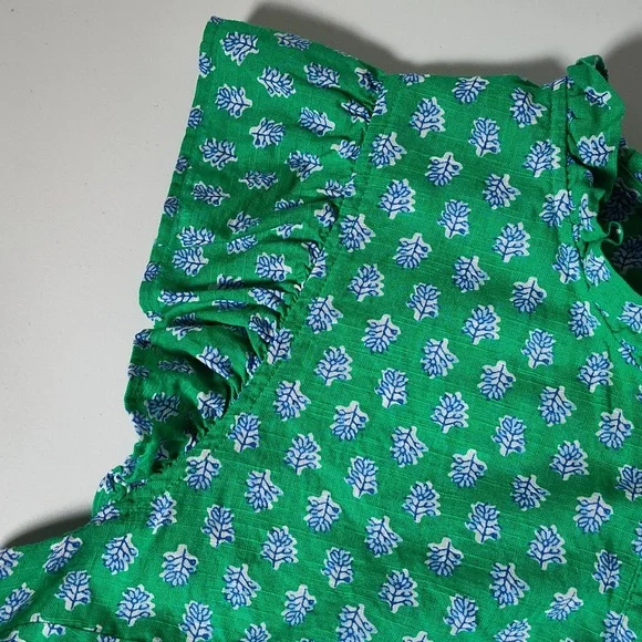 J. Crew Flutter Sleeve Top in Vintage Kelly White Floral Block Print L - Picture 4 of 9